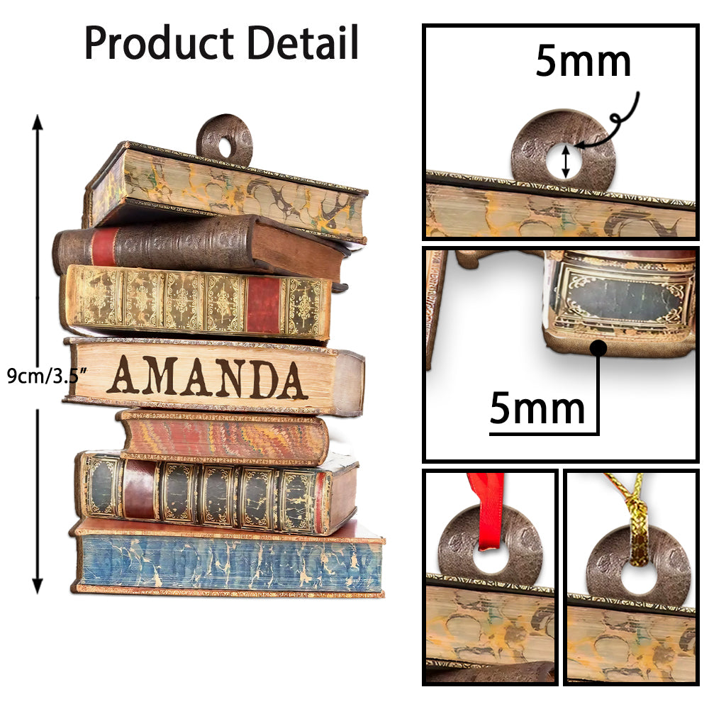 MeMate Book Lovers Ornament, Personalized Christmas Book Ornaments, Bookstacks Ornament, Custom Name Wooden Booklovers Ornament, Bookworm Christmas Keepsake, Book Club Decoration