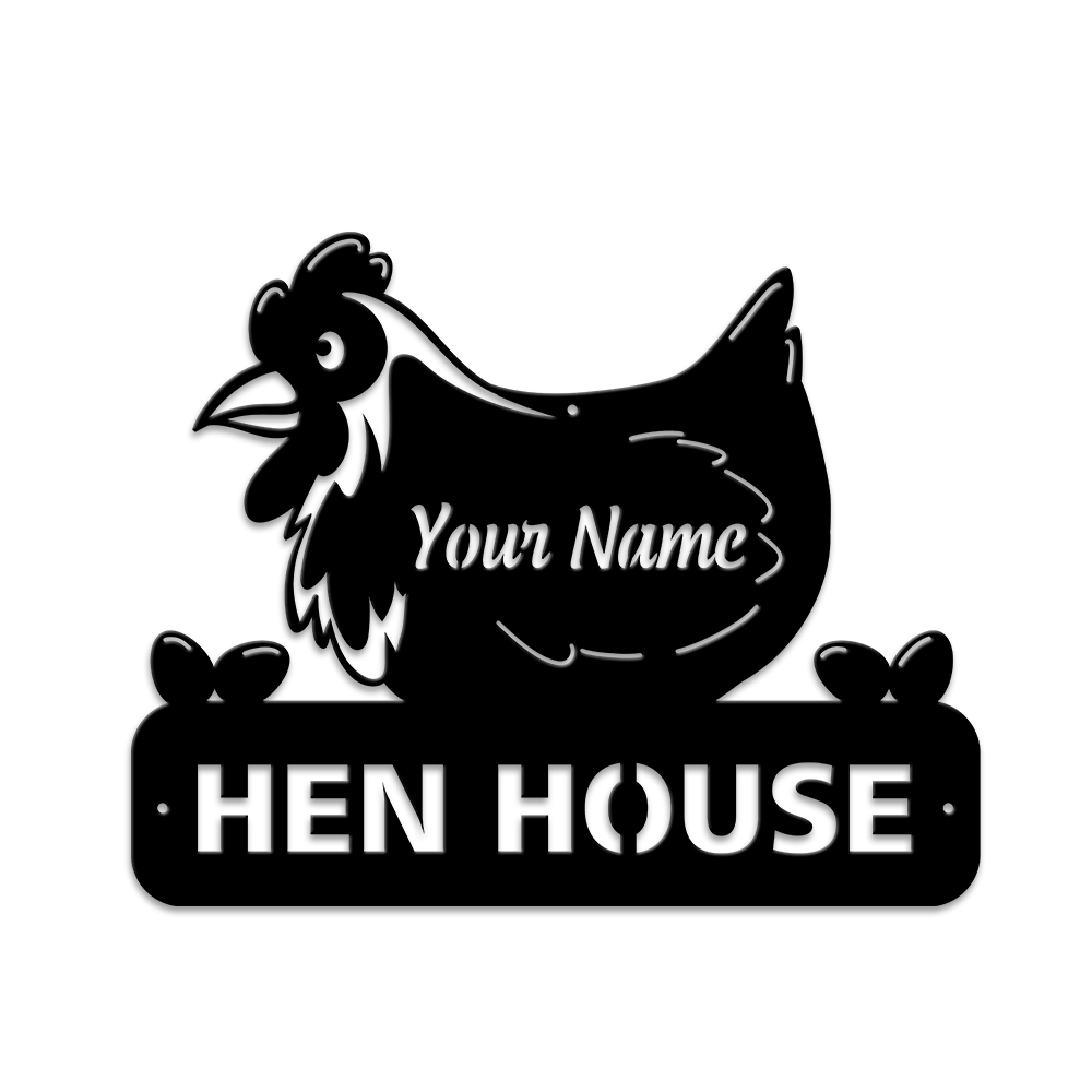 MeMate Hen House Outdoor Décor, Chicken Coop Signs, Chicken Metal Sign, Personalized Name Outdoor Sign, Housewarming Gift for Family Friend