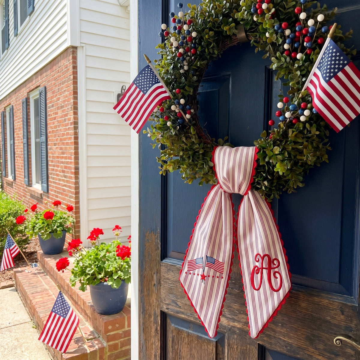 Custom Monogram Patriotic Wreath Sash, American 250th Anniversary Front Door Decor, Personalized Wreath Sash, 4th of July Decor for Front Door Porch Deck