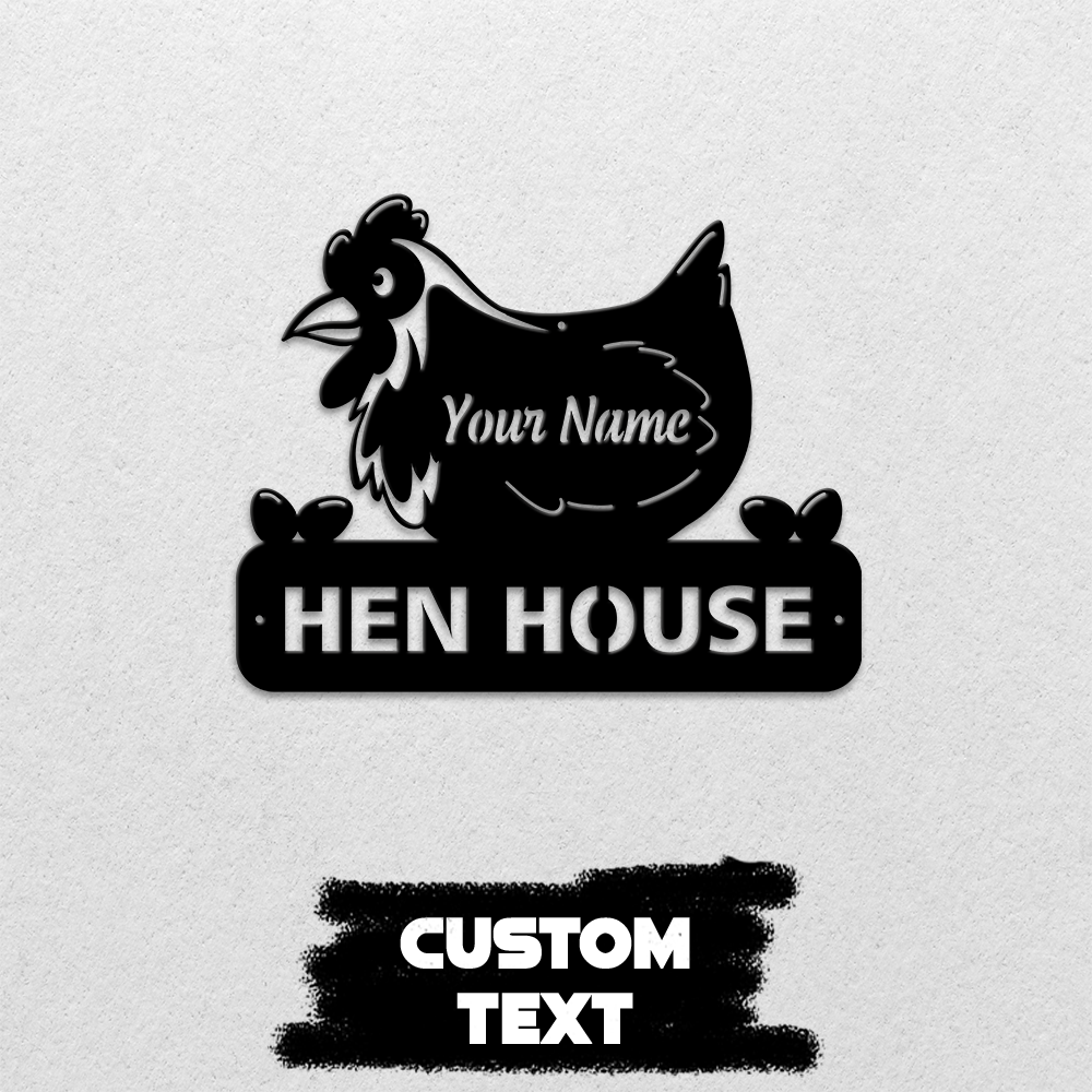 MeMate Hen House Outdoor Décor, Chicken Coop Signs, Chicken Metal Sign, Personalized Name Outdoor Sign, Housewarming Gift for Family Friend