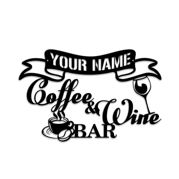 MeMate Coffee & Wine Bar Sign for Bar Decoration, Outdoor Bar Decor, Personalized Metal Sign for Coffee & Bar, Custom Name Signs for Coffee Bar, Large Metal Sign for Outside, Home Bar Gifts…