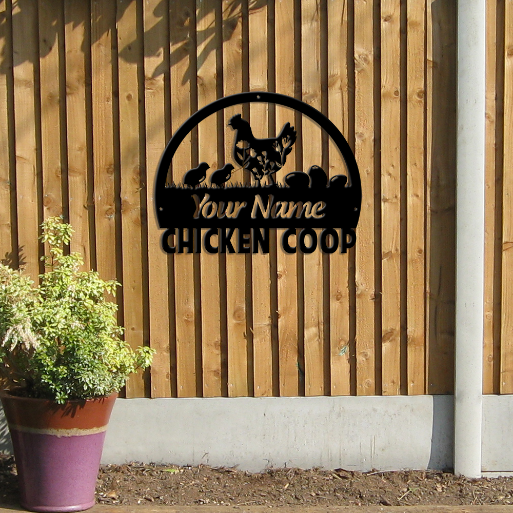 MeMate Chicken Coop Metal Sign, Hen House Outdoor Décor, Chicken Coop Signs, Personalized Name Outdoor Sign, Housewarming Gift for Family Friend