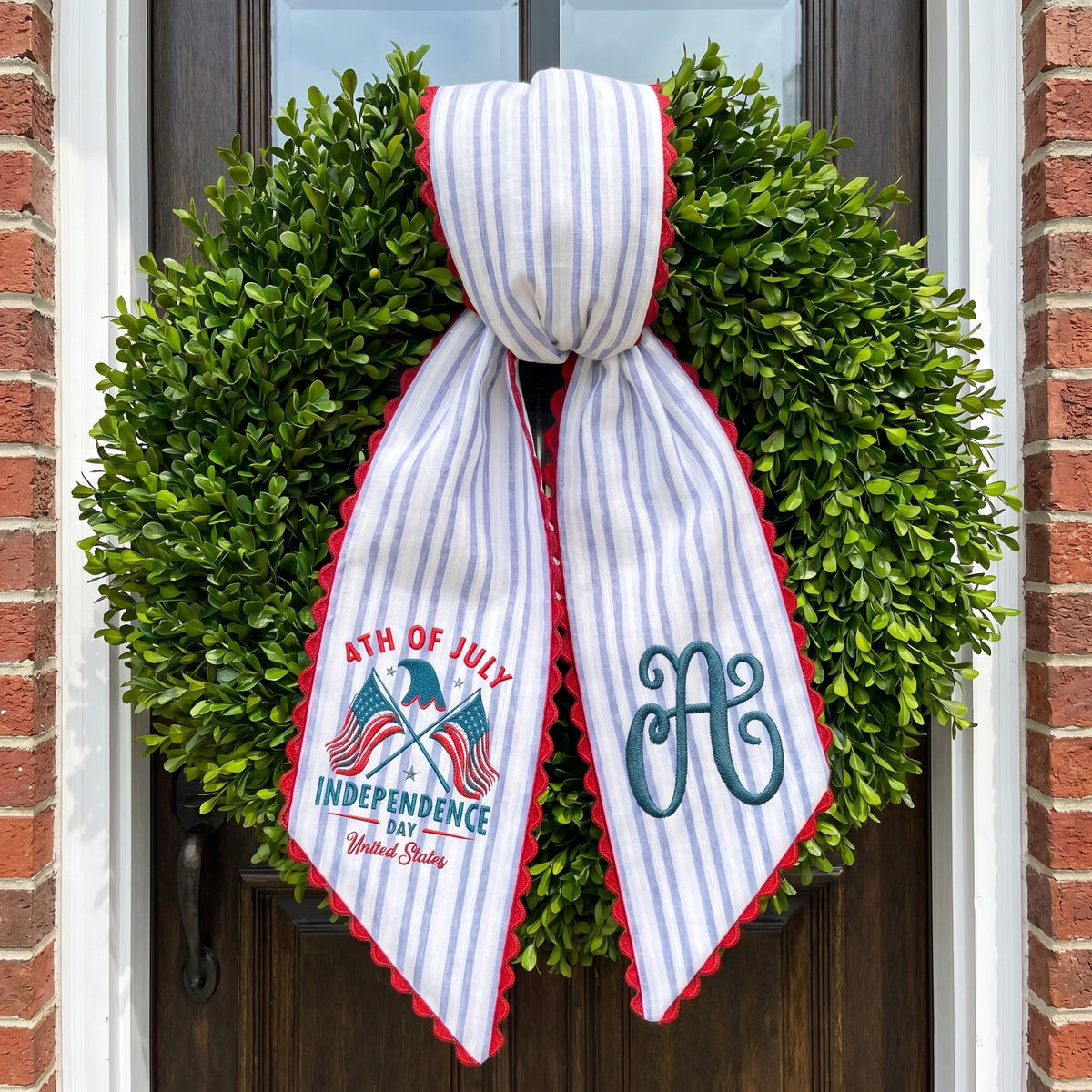 Personalized Embroidered American Flag Wreath Sash, Custom Monogram Door Sash, Monogram 4th of July Wreath Sash, American Flag Door Decor, 54x5 inches Sash