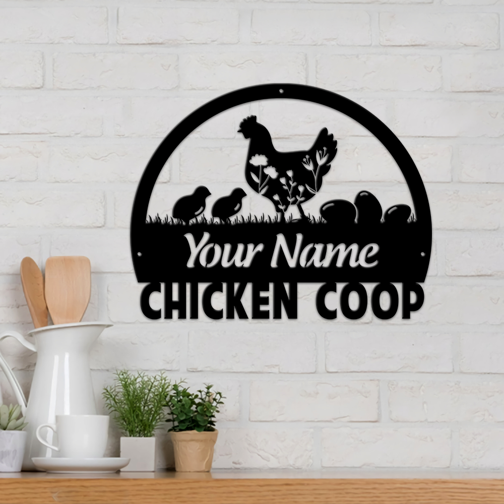 MeMate Chicken Coop Metal Sign, Hen House Outdoor Décor, Chicken Coop Signs, Personalized Name Outdoor Sign, Housewarming Gift for Family Friend