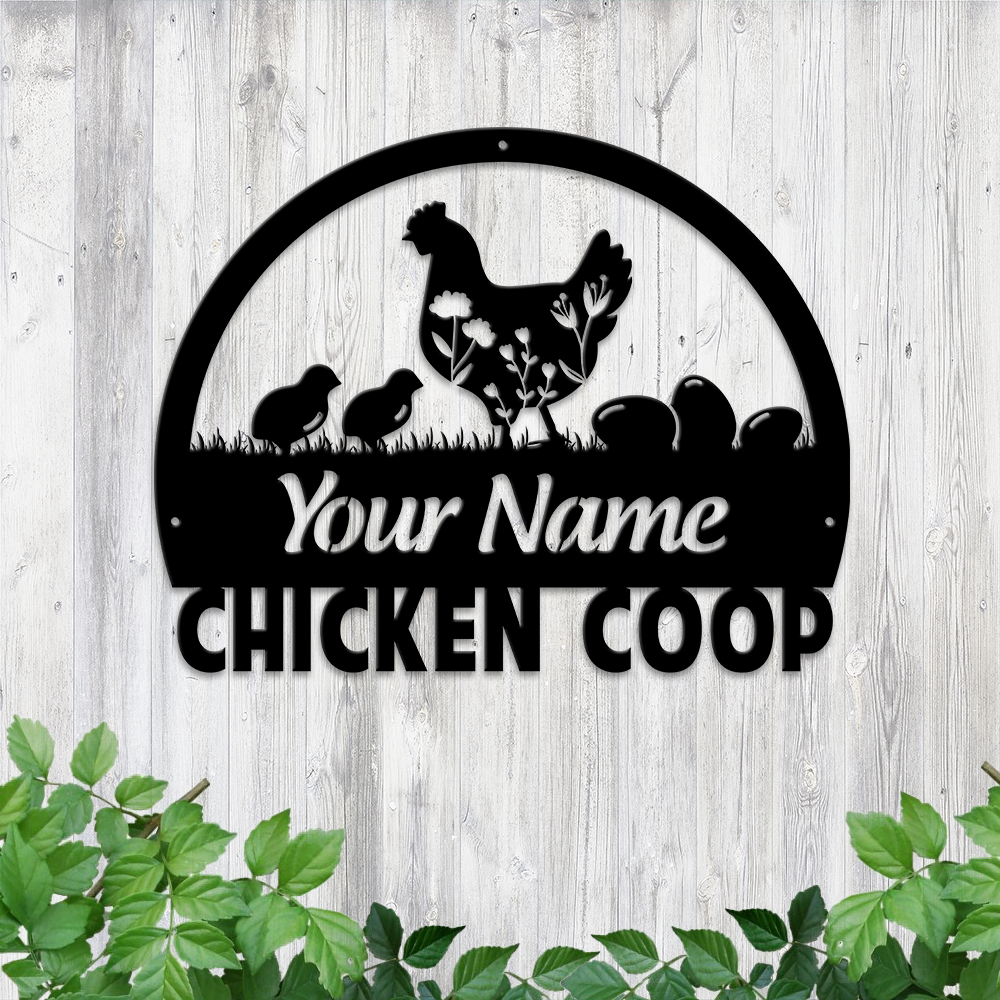 MeMate Chicken Coop Metal Sign, Hen House Outdoor Décor, Chicken Coop Signs, Personalized Name Outdoor Sign, Housewarming Gift for Family Friend