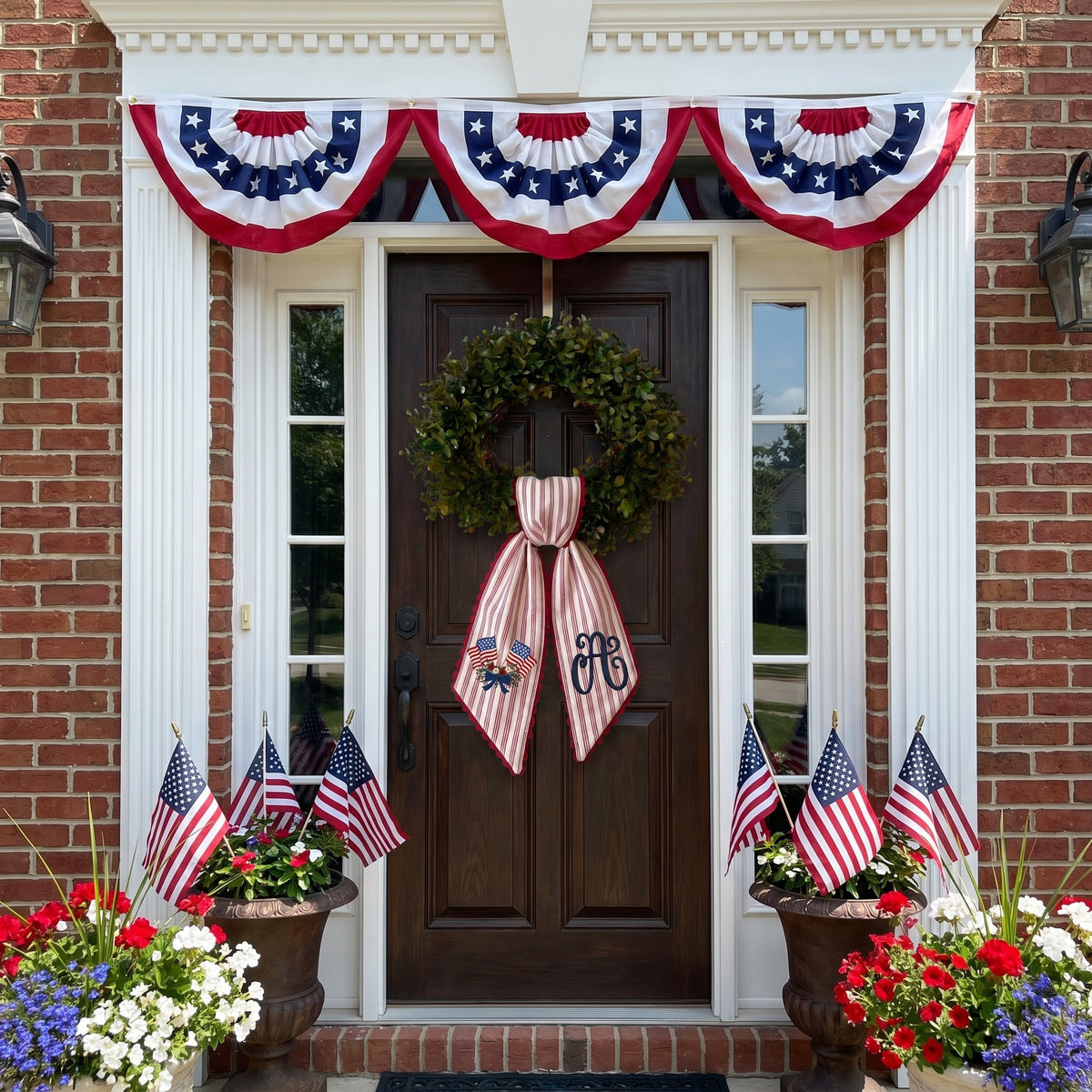 Patriotic Wreath Sash 54x5 Inch, America Wreath Sash for Front Door, Personalized Embroidered Monogram Sash, Independence Day Front Door Decor, US Flag with Bow Wreath Sashes