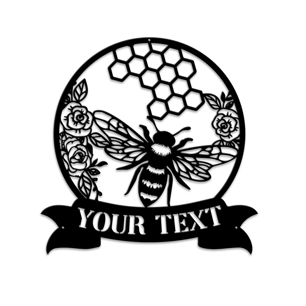 MeMate Garden Sign to Personalize, Bee Farm Sign, Custom Name Sign Metal for Bee Lovers, Bee Garden Art Decorations, Personalized Bee Farm Sign, 8-24 inches Large Metal Sign, Gift for Beekeeper