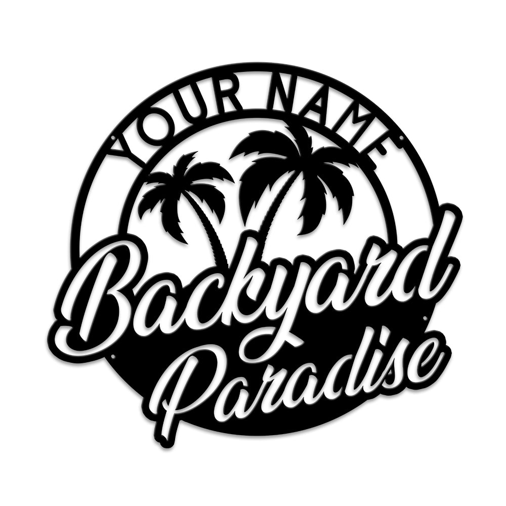 MeMate Metal Backyard Paradise Sign, Personalized Backyard Metal Signs Kitchen Decor, Custom Name Outdoor Plaques