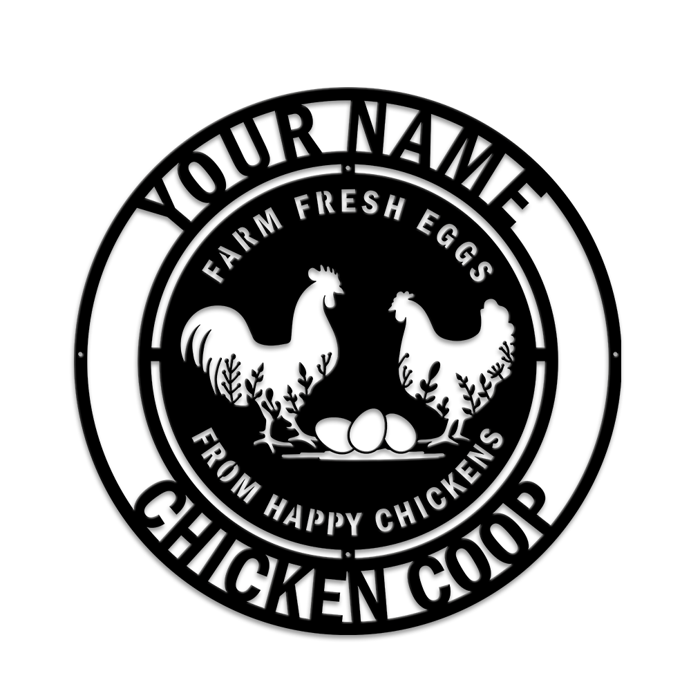 MeMate Chicken Coop Signs, Chicken Metal Sign, Hen House Outdoor Décor, Personalized Name Outdoor Sign, Housewarming Gift for Family Friends