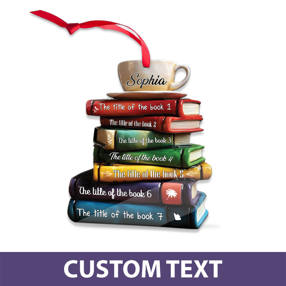 MeMate Custom Name and Books Title, Personalized Book Ornament, Flat Printed Acrylic Ornament Not 3D, Booklovers Ornament, Book Christmas Ornaments Keepsake Decoration for Book Club Family Friends