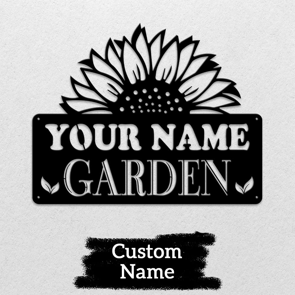 MeMate Personalized Metal Sign for Sunflower Garden, Custom Name Signs for Garden, Porch, Deck, Large Metal Garden Sign