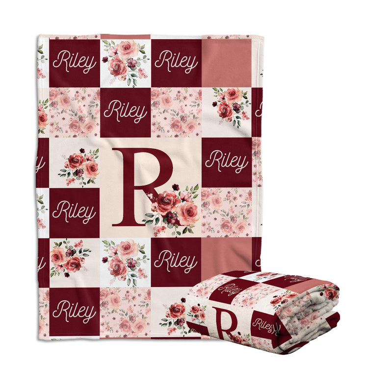 Rose Baby Blankets, Floral Baby Blankets Monogrammed, Personalized Baby Blankets, Custom Blanket with Name for Baby Girl, Flowers Fleece Blanket for Girls, Plush Blanket for Daughter Kids