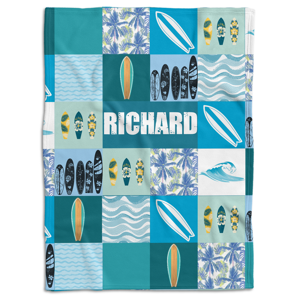 Surfboard Baby Blanket, Surfer Baby Blankets, Personalized Baby Blankets for Boys Surfing, Custom Baby Blankets Name for Girls, Beach Swaddle Blanket, Blue Plush Blankets for Newborn Toddlers Kids