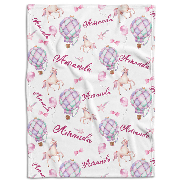 Personalized Pink Airballoon Baby Blankets for Girls, Baby Girl Blanket with Name, Custom Name Baby Blanket, Pink Blankets for Daughter, Swaddle Blanket, Fleece Blanket for Newborn Toddlers Kids