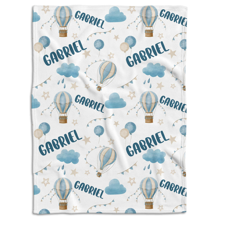 Personalized Blue Airballoon Baby Blankets for Girls, Baby Girl Blanket with Name, Custom Name Baby Blanket, Blue Blankets for Daughter, Swaddle Blanket, Fleece Blanket for Newborn Toddlers Kids
