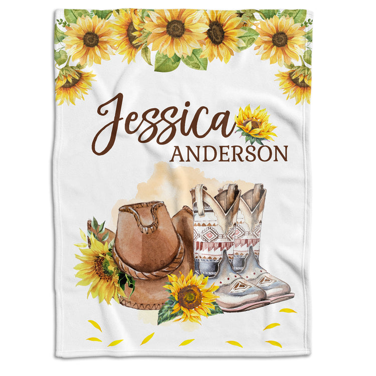Western Baby Blankets Girl, Personalized Baby Blankets for Girls, Custom Baby Cowgirl Blankets with Sunflowers, Floral Swaddle Blankets, Plush Blankets for Newborn Infant Daughter Granddaughter