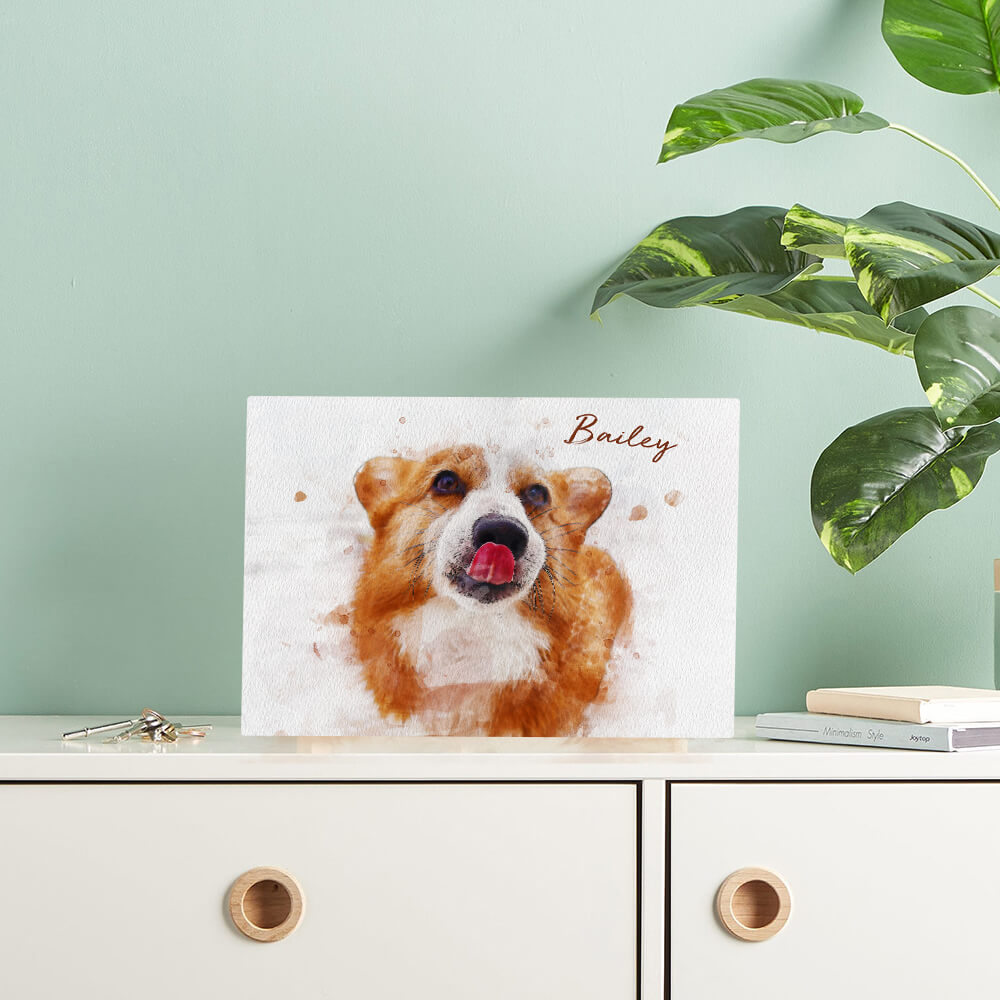 Custom Pet Art Water Color Photo Desktop Plaque