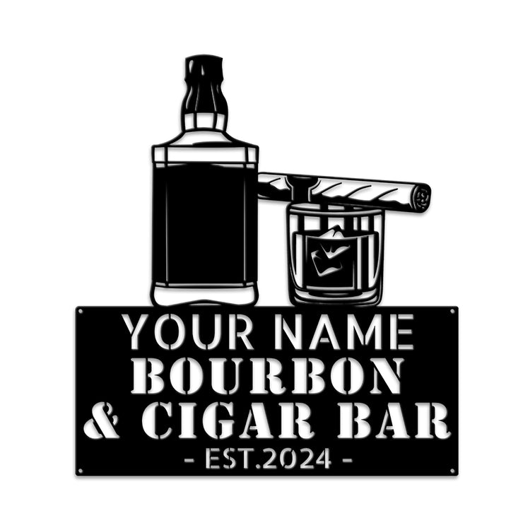 MeMate Bourbon Bar Sign for Bar Decoration, Indoor Outdoor Bar Decor, Personalized Metal Sign for Bar, Custom Name Signs for Bar, Large Metal Sign for Outside, Home Bar Gifts