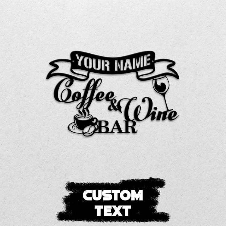MeMate Coffee & Wine Bar Sign for Bar Decoration, Outdoor Bar Decor, Personalized Metal Sign for Coffee & Bar, Custom Name Signs for Coffee Bar, Large Metal Sign for Outside, Home Bar Gifts…