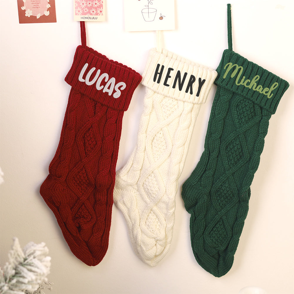 MeMate Christmas Stockings 2024, Embroidered Christmas Stocking, Personalized Christmas Stocking with Name, Custom Knitted Stockings, Family Christmas Stockings, Holiday Stockings