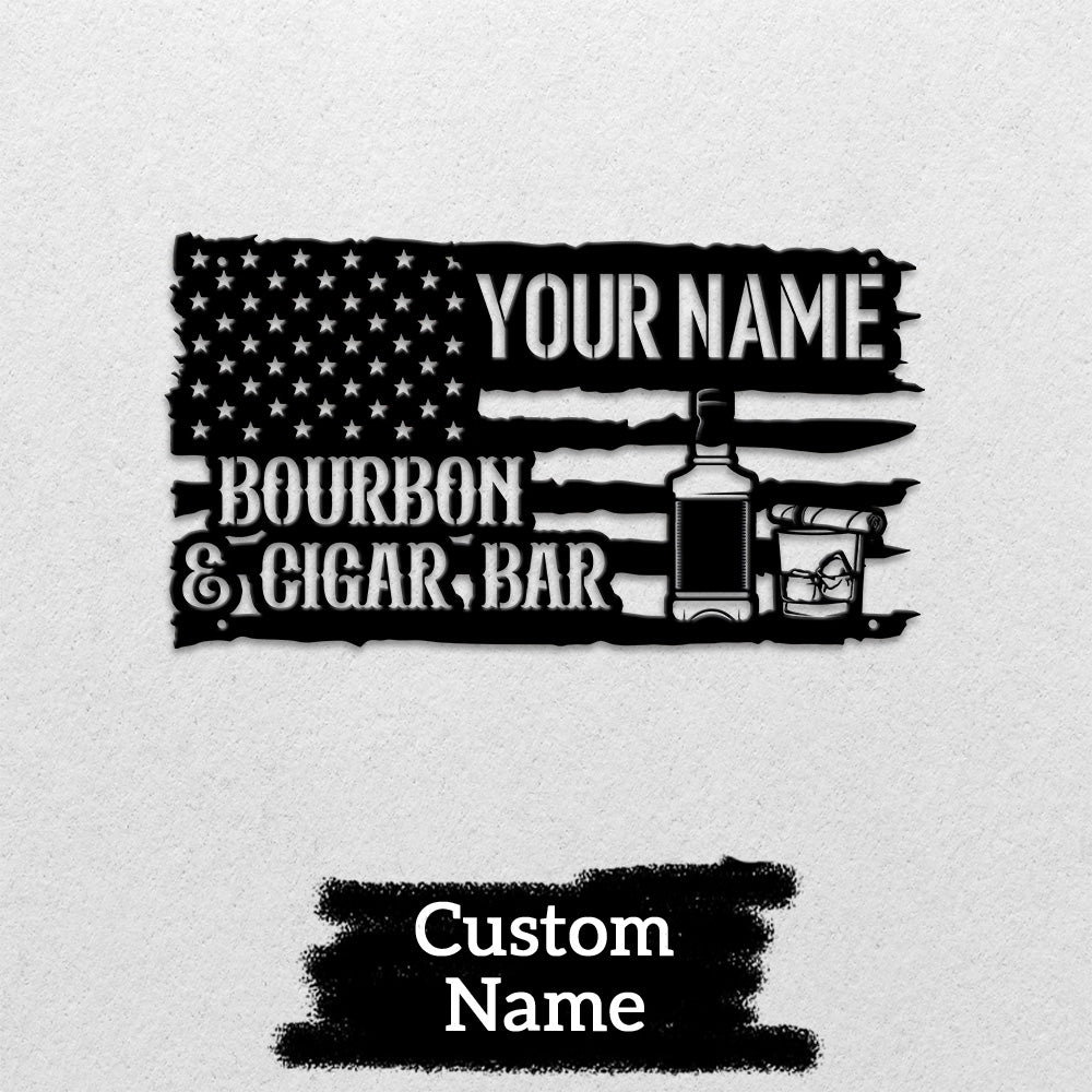 MeMate Bourbon Bar Sign for Bar Decoration, Indoor Outdoor Bar Decor, Personalized Metal Sign for Bar, Custom Name Signs for Bar, Large Metal Sign for Outside, Home Bar Gifts