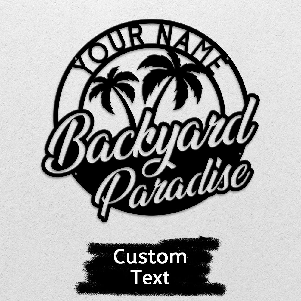 MeMate Metal Backyard Paradise Sign, Personalized Backyard Metal Signs Kitchen Decor, Custom Name Outdoor Plaques