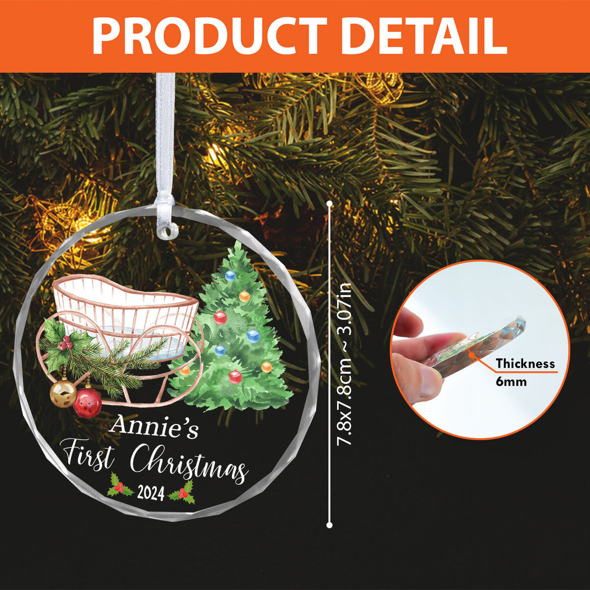 MeMate Baby's First Christmas Ornament 2024, Personalized Baby Ornaments with Name, Baby Ornament for Boys Girls, Christmas Baby Keepsakes for Newborn Infant Son Daughter