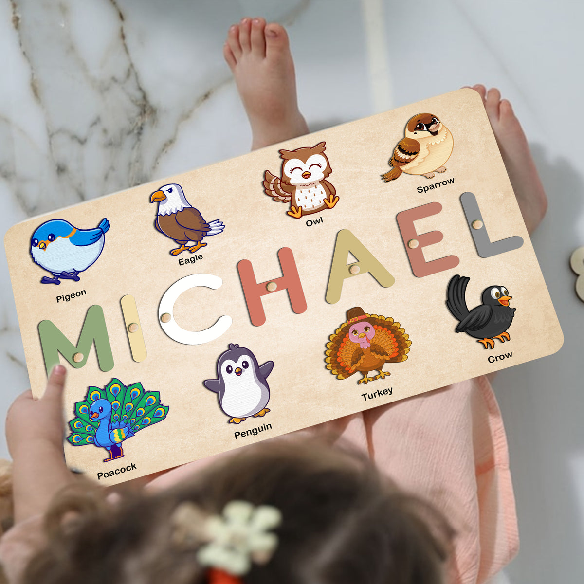 MeMate Custom Baby Puzzle, Personalized Baby Name Puzzle with Birds, Educational Gift for Learning Bird Animal, Unique Baby Gifts