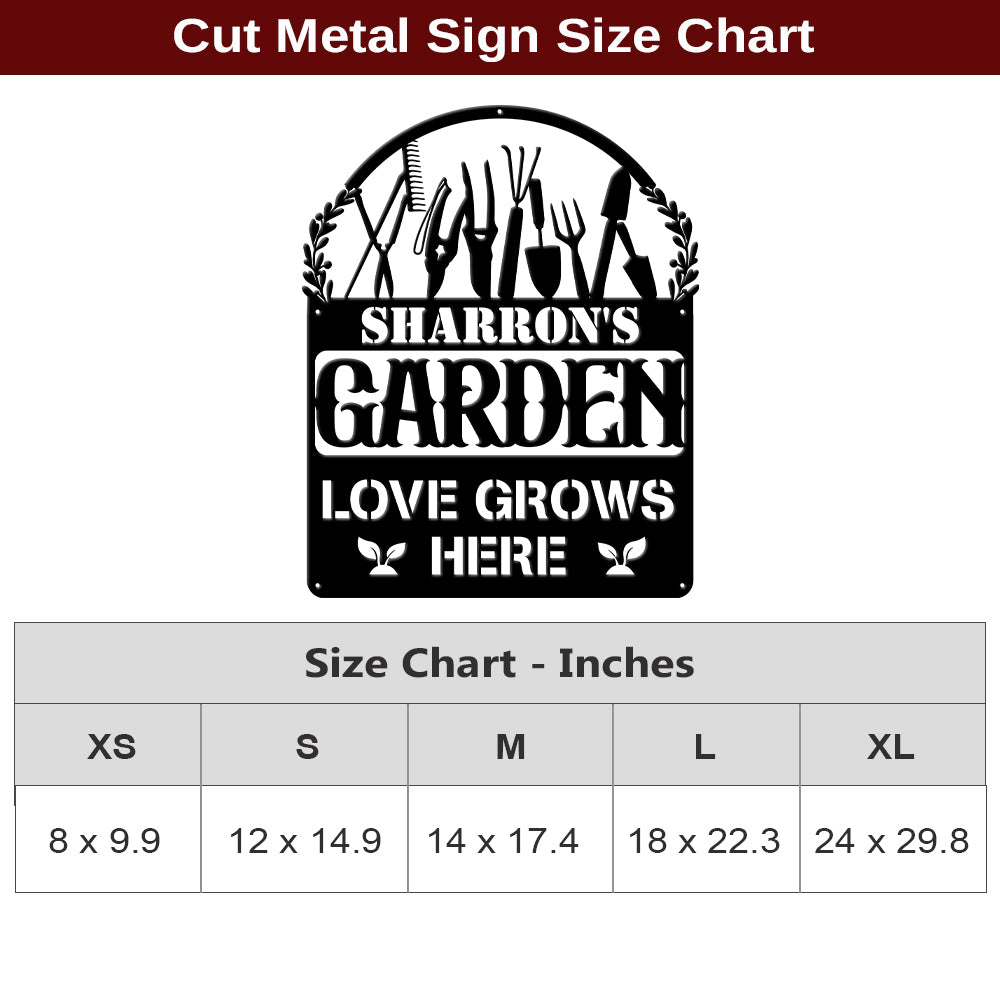 MeMate Garden Sign Outdoor Decor Love Grows Here, Personalized Metal Sign for Backyard, Patio, Garden Porch, Deck, Large Metal Sign