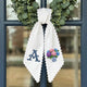 Hydrangea Monogram Wreath Sash Bow for Front Door, Flowers Vase Personalized Initial Name, Monogramed Embroidered Ribbon with Adjustable Bow Knot Farmhouse Door Wreath Decor, Gift for Family Friends