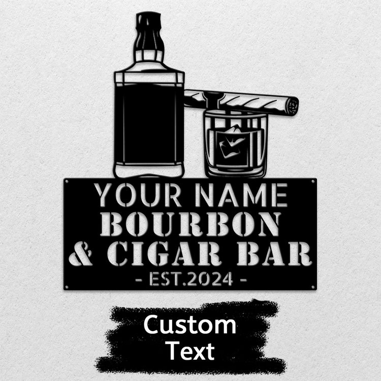 MeMate Bourbon Bar Sign for Bar Decoration, Indoor Outdoor Bar Decor, Personalized Metal Sign for Bar, Custom Name Signs for Bar, Large Metal Sign for Outside, Home Bar Gifts