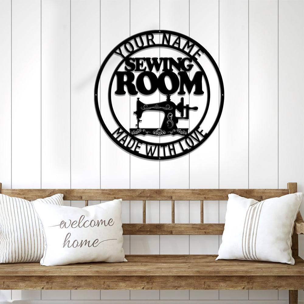 MeMate Sewing Room Sign 5 Sizes for Home Decor, Custom Craft Room Décor Metal Signs for Women, Retro Style Craft Room, Personalized Sewing Door Signs, Vintage Plaque for Sewing Room, Quilting Room Decoration