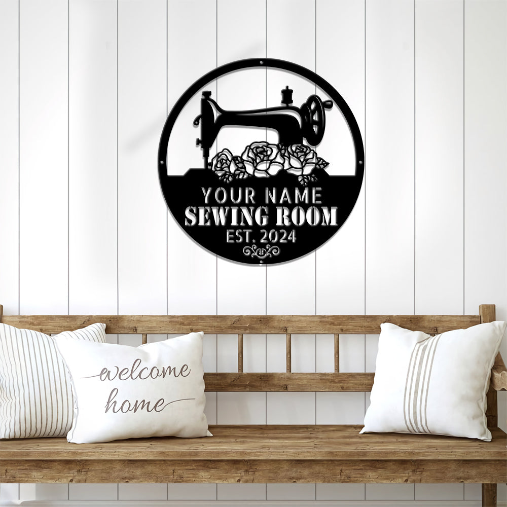 MeMate Metal Sewing Room Sign 5 Sizes for Home Decor, Quilting Room Decoration, Personalized Sewing Room Door Signs, Custom Sewing Room Décor for Women, Retro Style Craft Room, Vintage Plaque for Sewing Room
