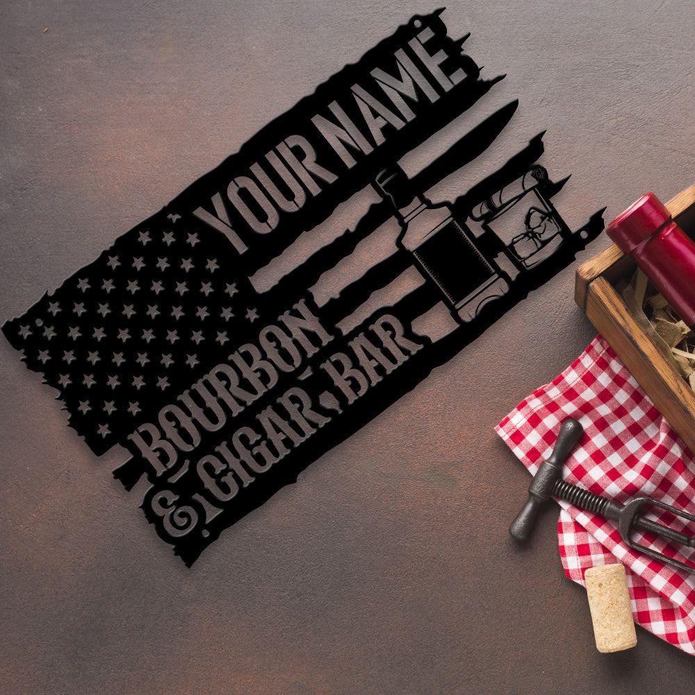 MeMate Bourbon Bar Sign for Bar Decoration, Indoor Outdoor Bar Decor, Personalized Metal Sign for Bar, Custom Name Signs for Bar, Large Metal Sign for Outside, Home Bar Gifts