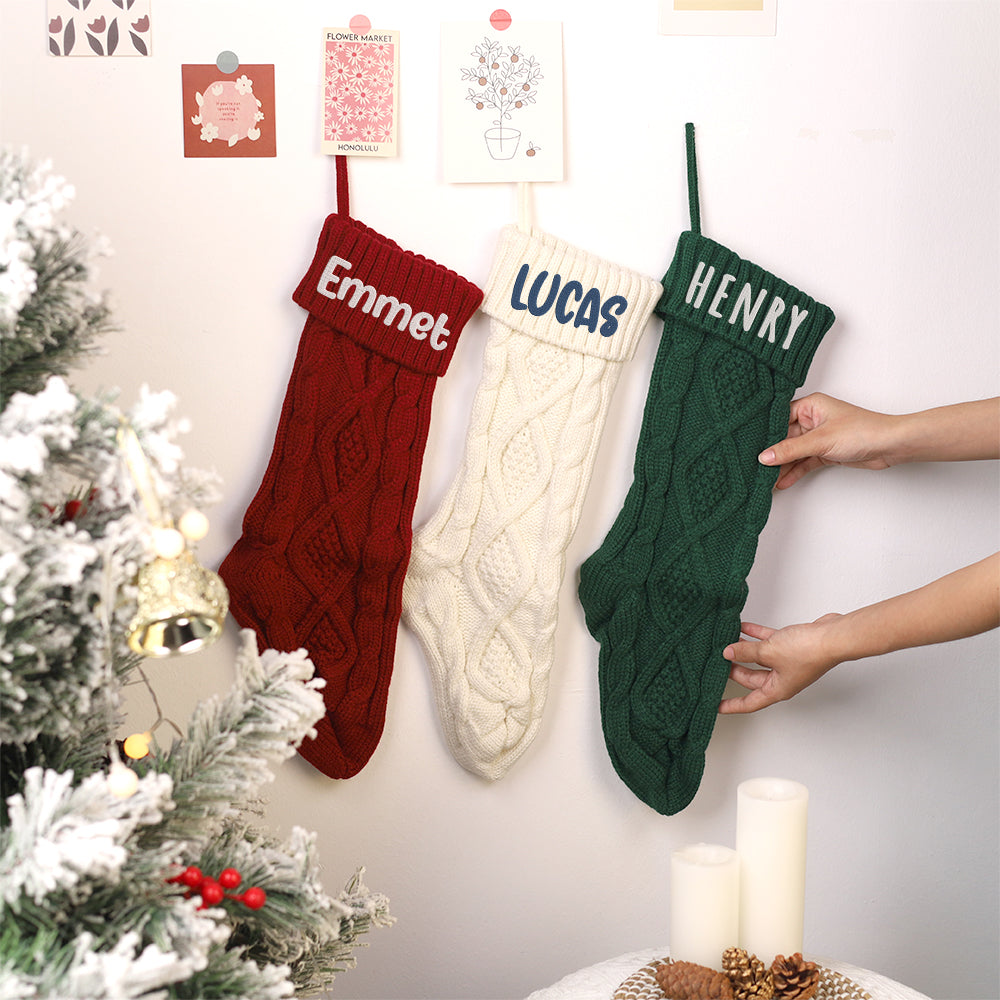 MeMate Christmas Stockings 2024, Embroidered Christmas Stocking, Personalized Christmas Stocking with Name, Custom Knitted Stockings, Family Christmas Stockings, Holiday Stockings