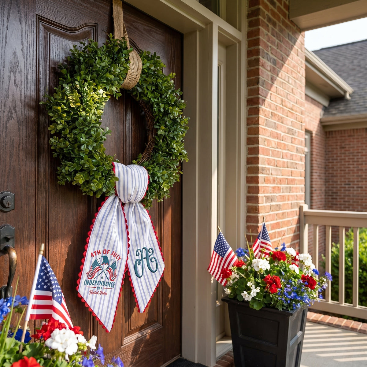 Personalized Embroidered American Flag Wreath Sash, Custom Monogram Door Sash, Monogram 4th of July Wreath Sash, American Flag Door Decor, 54x5 inches Sash