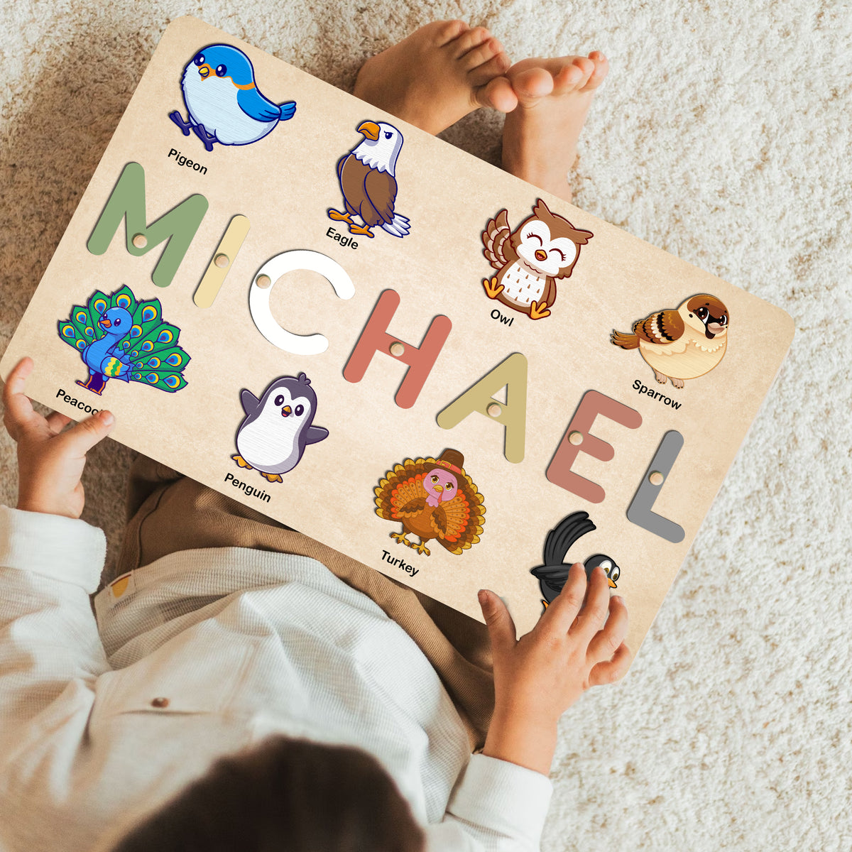 MeMate Custom Baby Puzzle, Personalized Baby Name Puzzle with Birds, Educational Gift for Learning Bird Animal, Unique Baby Gifts