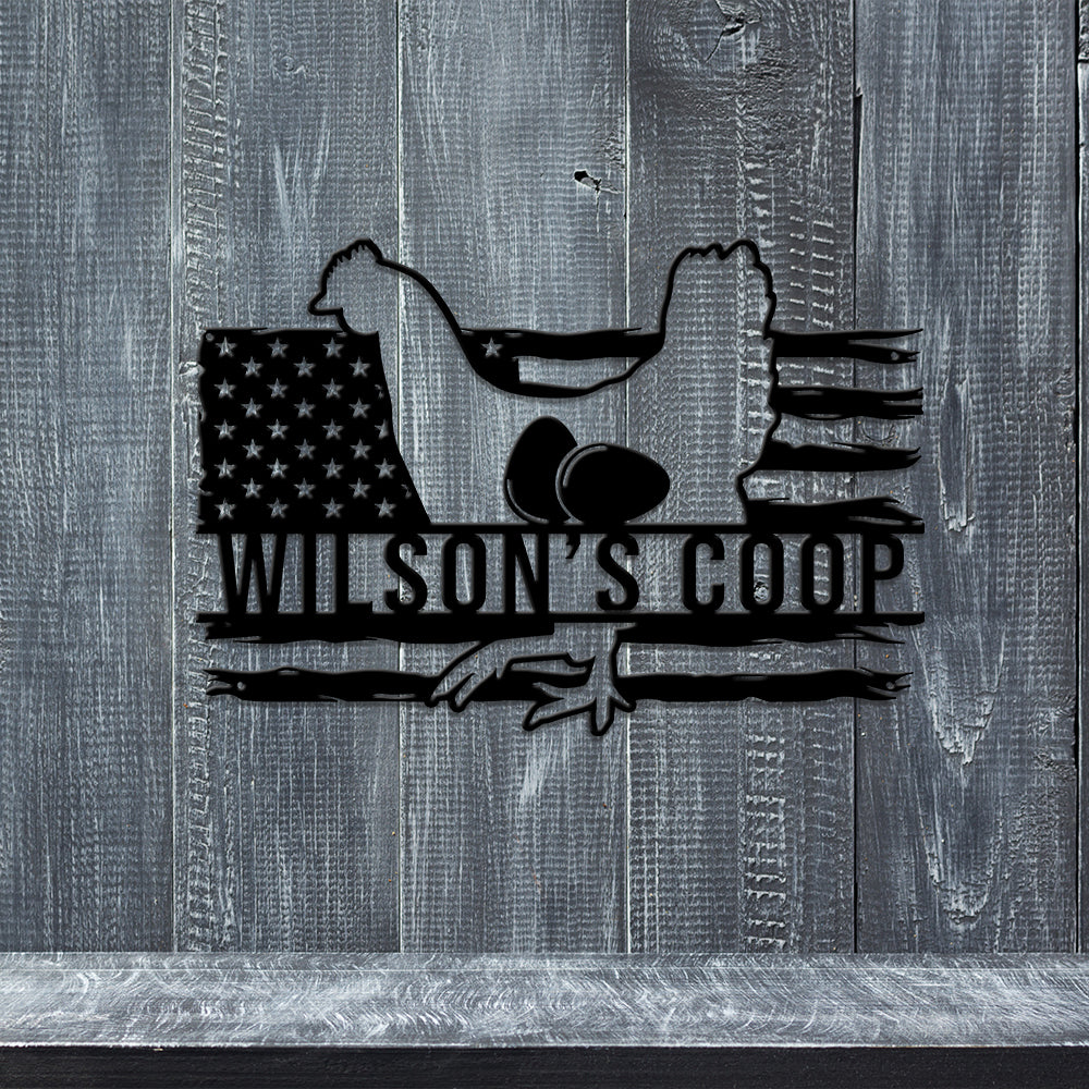 MeMate Chicken Coop Signs for Farmhouse Decoration, Hen House Decor, Metal Signs Outdoor Decor, Personalized Name Sign for Chicken Coops, 8-24 inches Large Metal Sign, Farm Sign, Housewarming Gifts