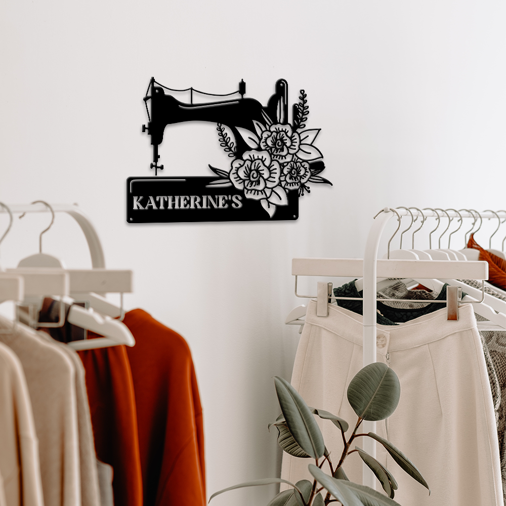 MeMate Sewing Room Sign, Custom Craft Room Décor Metal Signs for Women, Retro Style Craft Room, Personalized Sewing Door Signs, Vintage Plaque for Sewing Room, Quilting Room Decoration (Flowers)