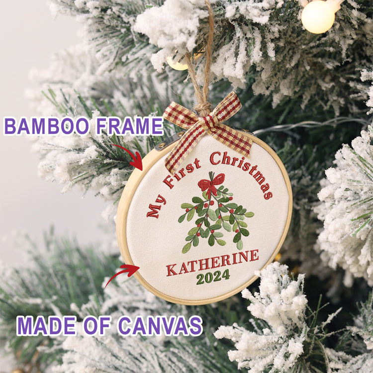 MeMate EMBROIDERED Christmas Baby Ornaments, DIY First Christmas Ornament, Personalized Christmas Ornament, Hand Made Ornament with BOW, Personalized Baby Ornament 2024, Christmas Tree Décor, New Baby Gift