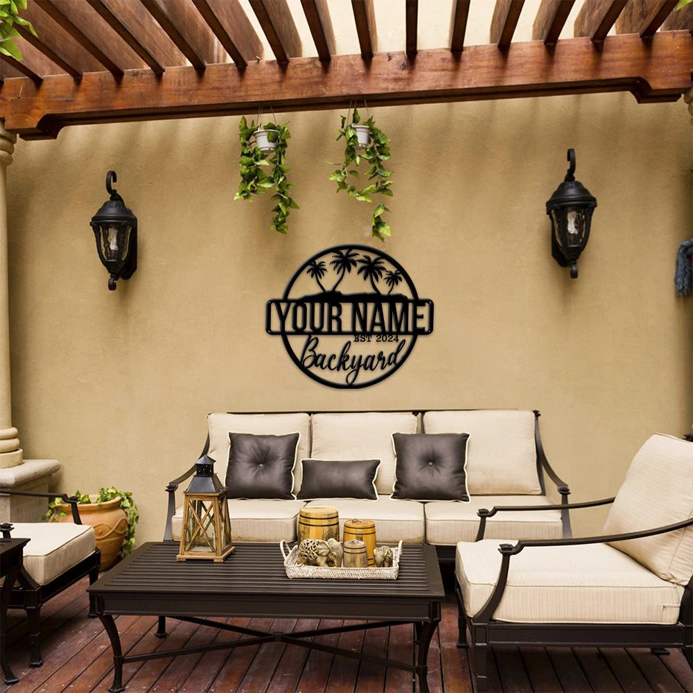 MeMate Backyard Paradise Sign, Patio Sign Outdoor Decor, Personalized Name Metal Sign for Backyard, Custom Name Signs for Backyard, Large Metal Sign for Outside, Housewarming Gifts…
