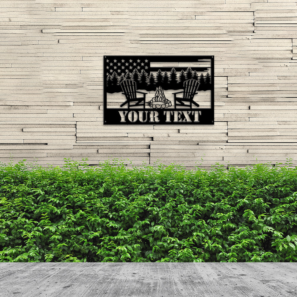 MeMate Backyard US Flag Sign Outdoor Decor, Personalized Metal Sign for Backyard, Patio, Custom Name Signs for Garden Porch, Deck, Large Metal Sign