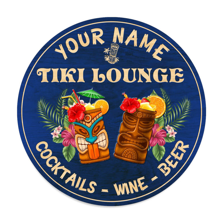 MeMate Custom Tiki Bar Sign - Personalized Wooden Name Sign for Backyard, Patio, Tiki Lounge, Beach, Party Decors - Rustic Round Printed Wood Signs Wall Hanging Decorative
