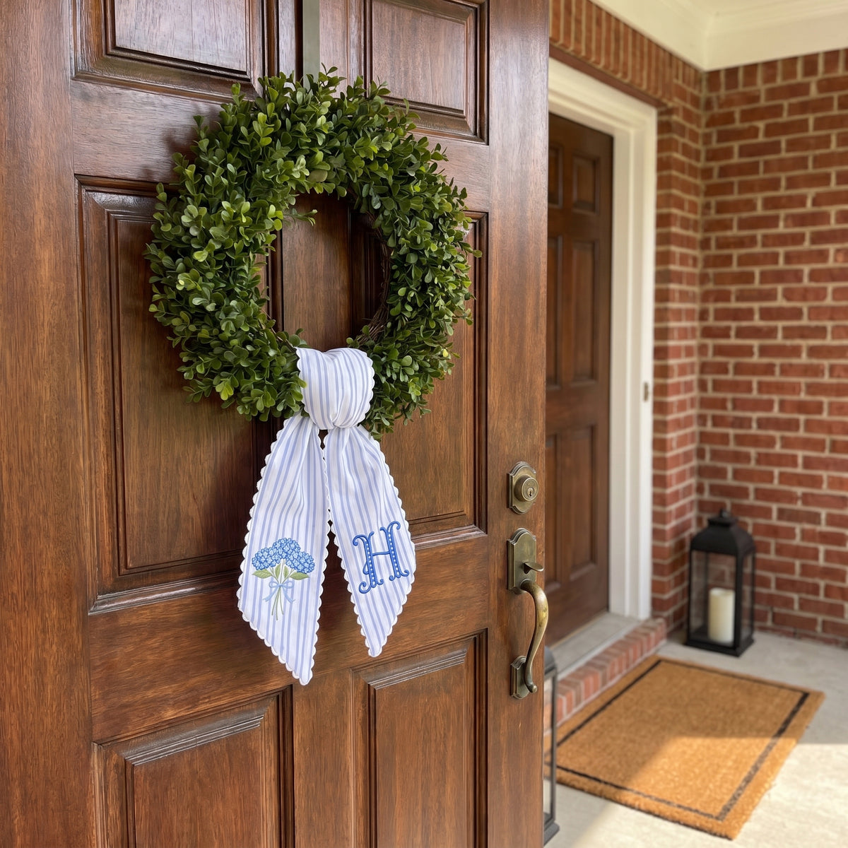 Personalized Hydrangea Wreath Sash 54x5, Embroidered Hydrangea Wreath Sash Bow, Monogram Door Decor, Spring Toile Front Door Bow, Embroidered Holiday Sash