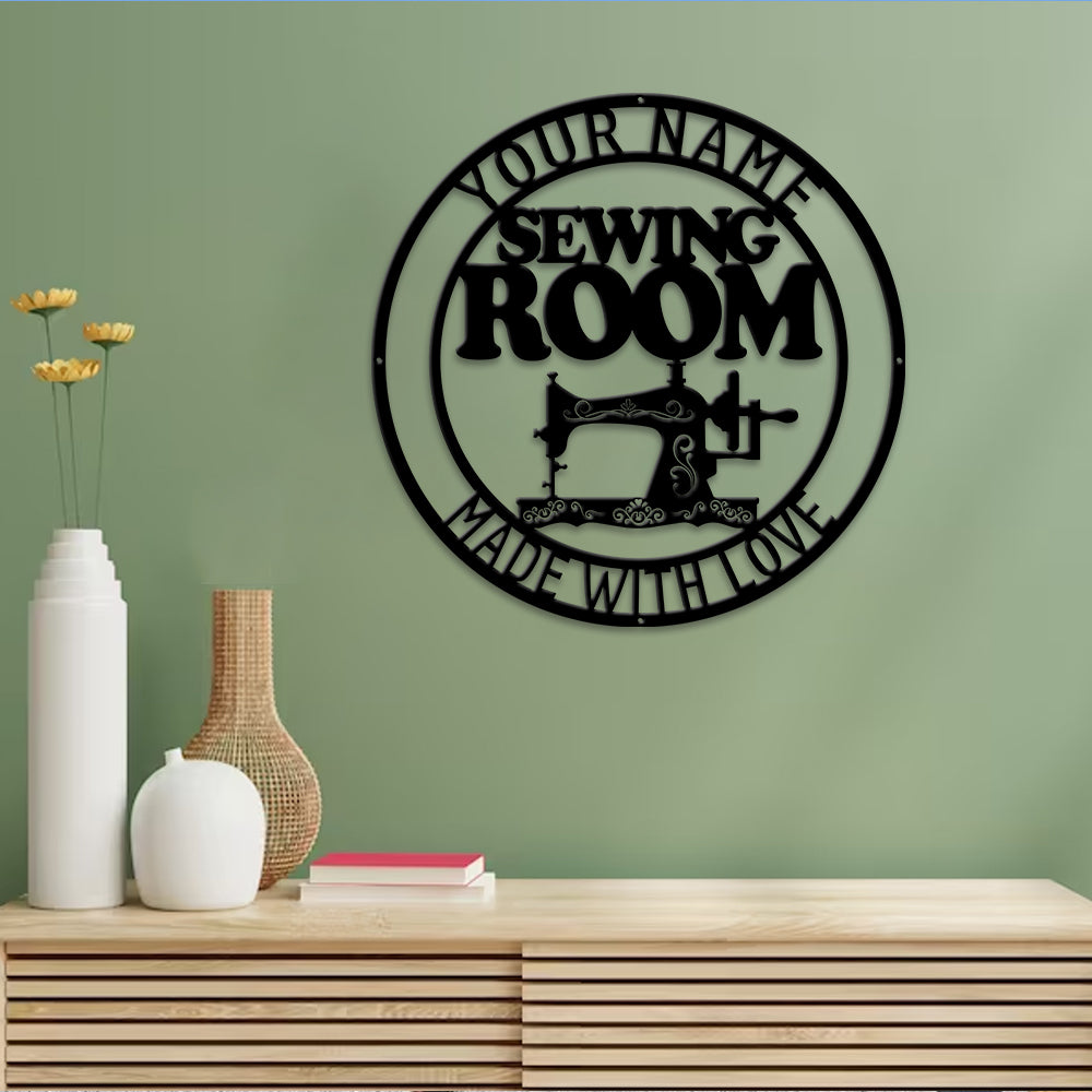 MeMate Sewing Room Sign 5 Sizes for Home Decor, Custom Craft Room Décor Metal Signs for Women, Retro Style Craft Room, Personalized Sewing Door Signs, Vintage Plaque for Sewing Room, Quilting Room Decoration