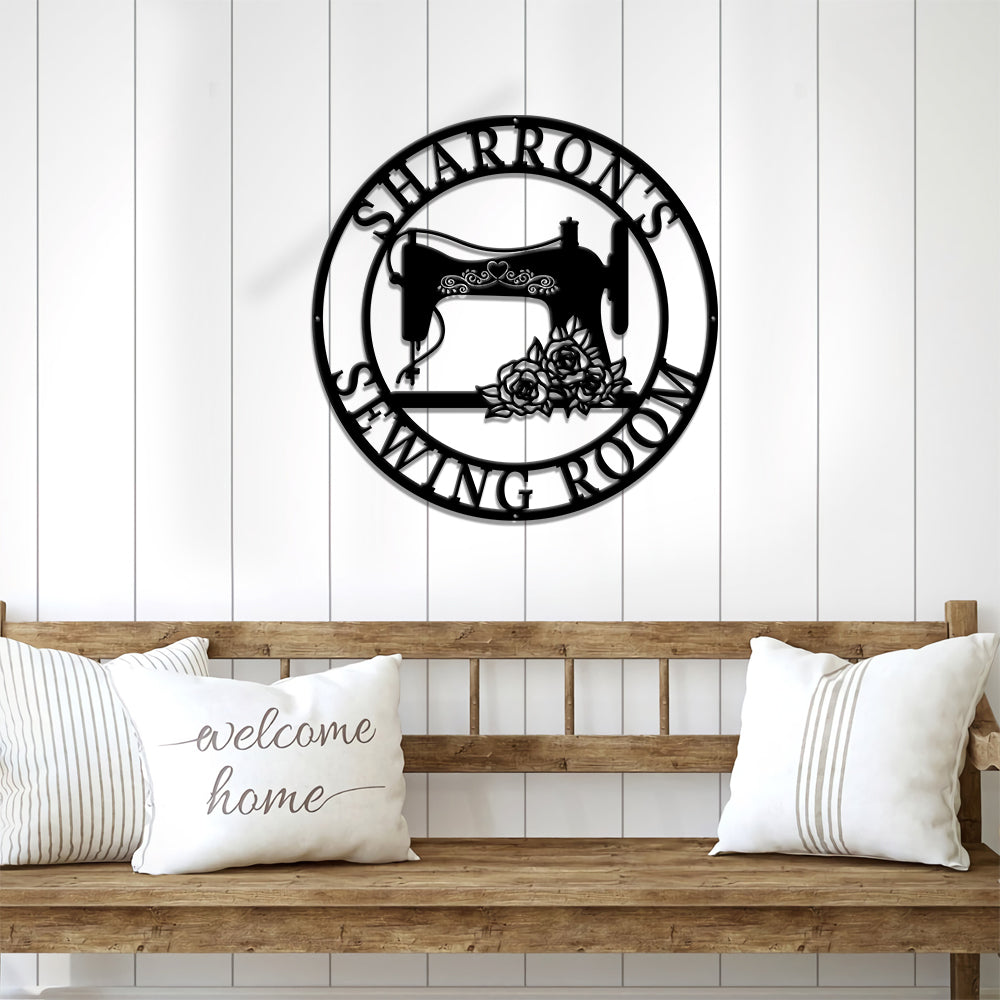 MeMate Sewing Room Sign 5 Sizes for Home Decor, Personalized Sewing Door Signs, Custom Craft Room Décor Metal Signs for Women, Retro Style Craft Room, Quilting Room Decoration, Vintage Plaque for Sewing Room