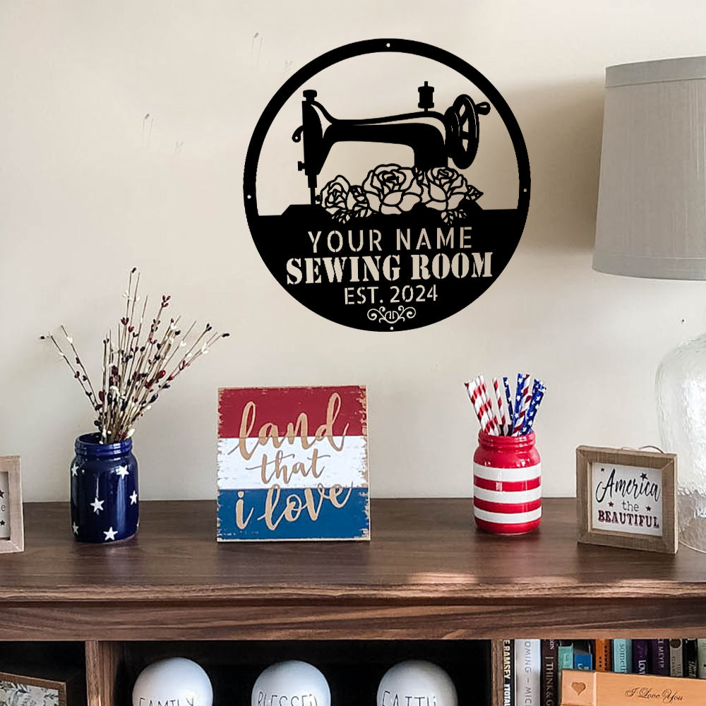 MeMate Metal Sewing Room Sign 5 Sizes for Home Decor, Quilting Room Decoration, Personalized Sewing Room Door Signs, Custom Sewing Room Décor for Women, Retro Style Craft Room, Vintage Plaque for Sewing Room