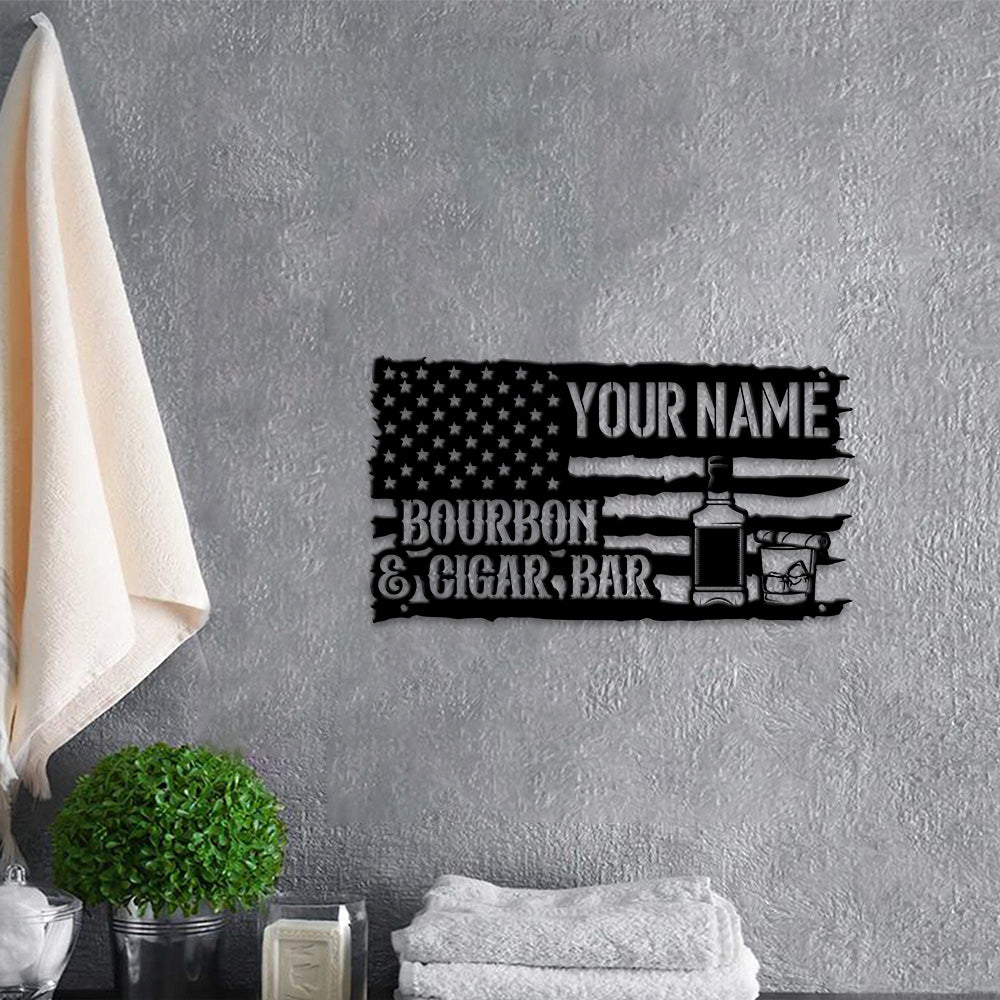 MeMate Bourbon Bar Sign for Bar Decoration, Indoor Outdoor Bar Decor, Personalized Metal Sign for Bar, Custom Name Signs for Bar, Large Metal Sign for Outside, Home Bar Gifts