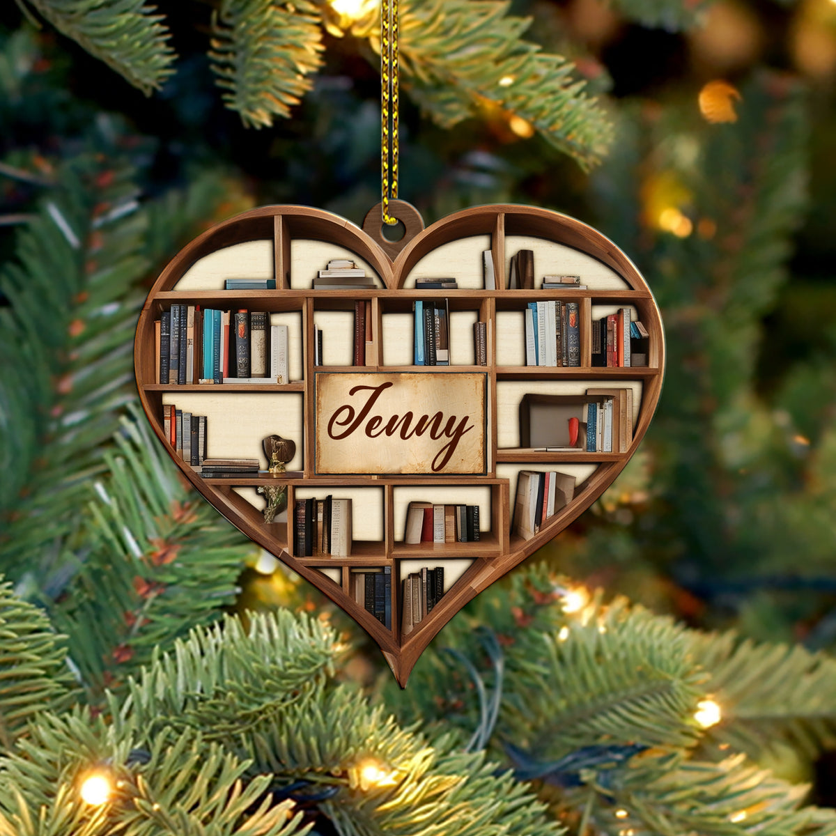 MeMate Book Lovers Heart Ornament, Personalized Christmas Book Ornaments 2023, Custom Name Wooden Booklovers Ornament for Girls Boys, Bookworm Christmas Keepsake, Book Club Decoration