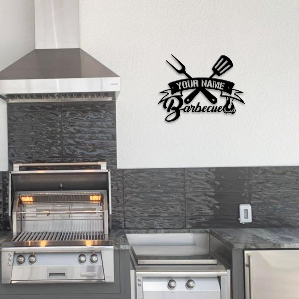 MeMate BBQ Sign, Barbecue Sign for Patio Decoration, BBQ Zone Patio Sign, Outdoor Decor, Personalized Metal Sign for Backyard, Custom Name Signs for Backyard, Large Metal Sign for Outside, Housewarming Gifts